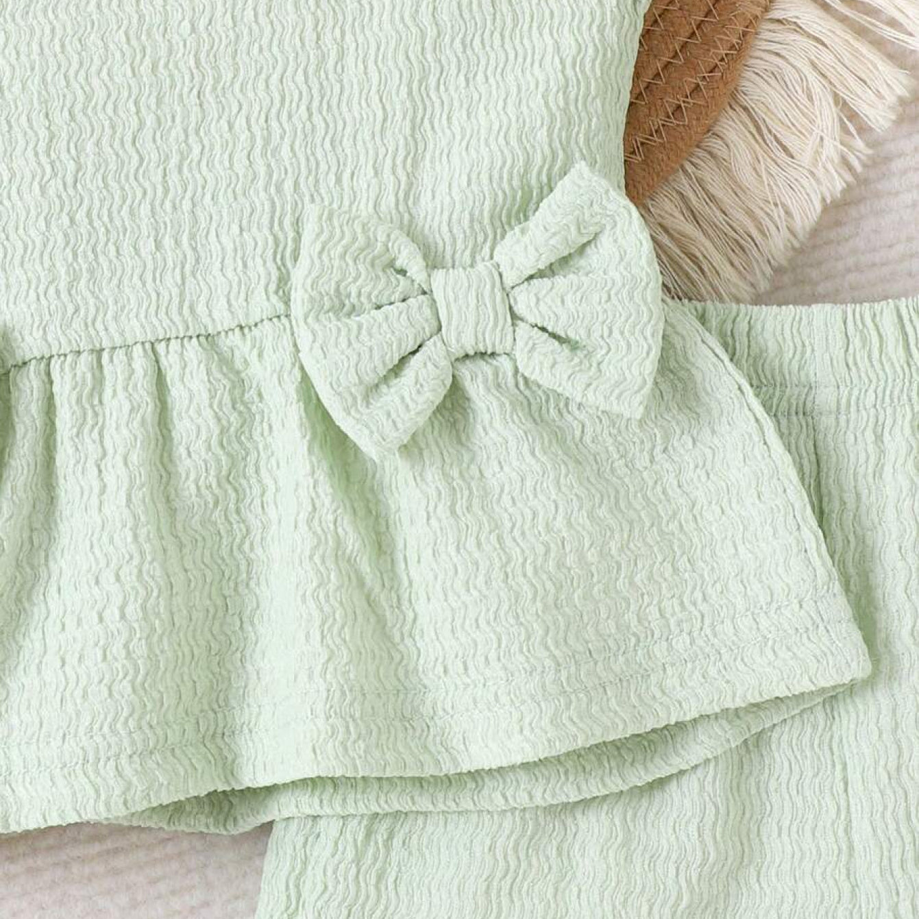 3PCS Chic Solid Color Bow Sleeveless Baby Set