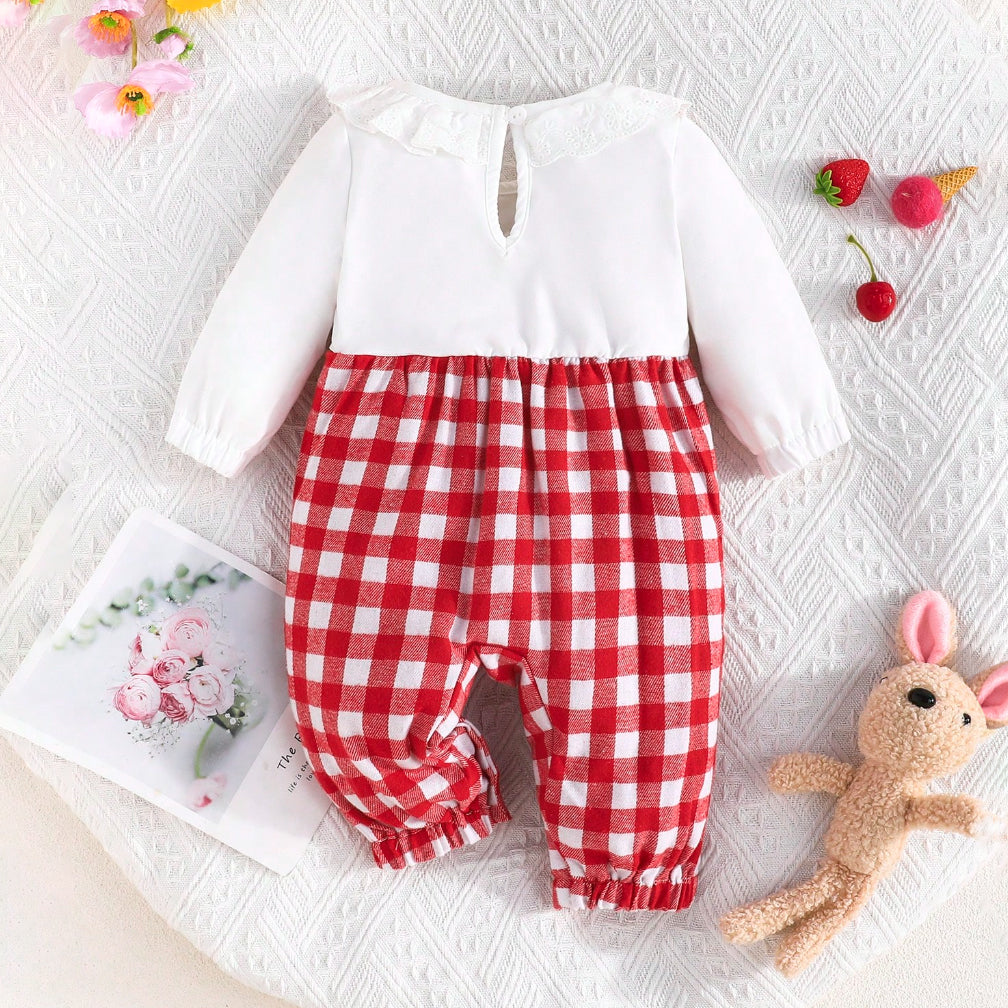 Cute Plaid Printed Ruffle Long Sleeve Baby Jumpsuit