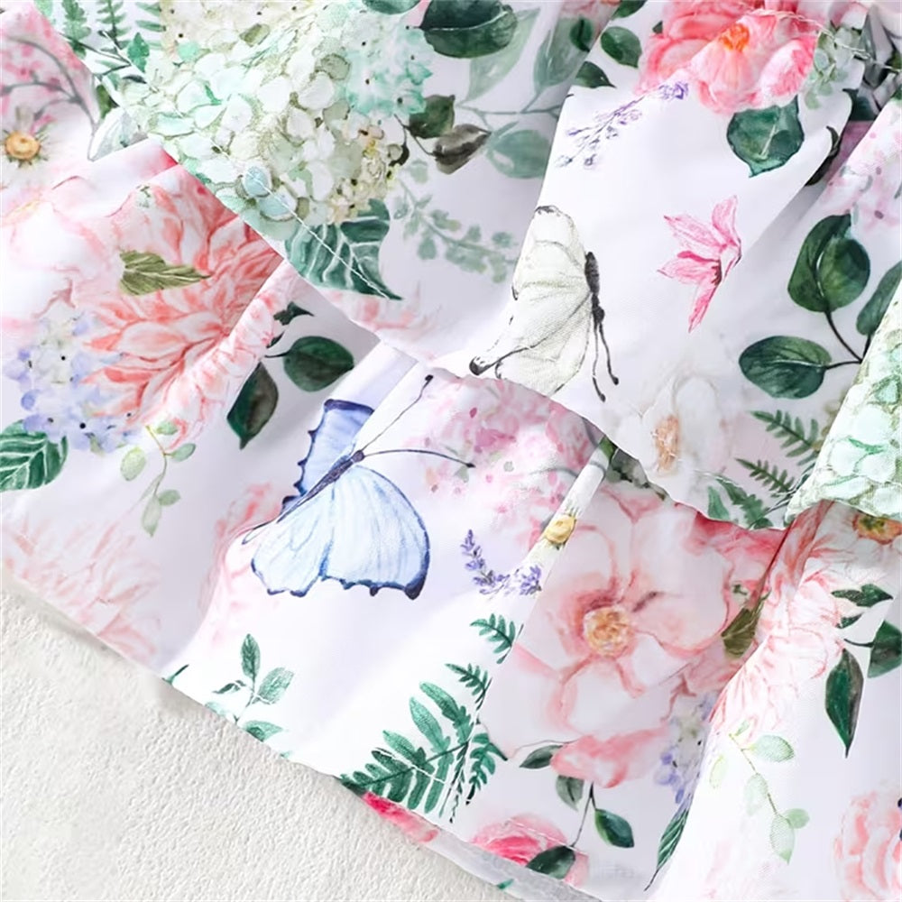 3PCS Fashion Floral Printed Bow Short Sleeve Baby Set
