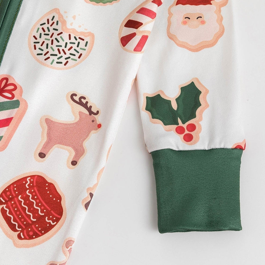 Stylish Christmas Printed Long Sleeve Zipper Baby Jumpsuit