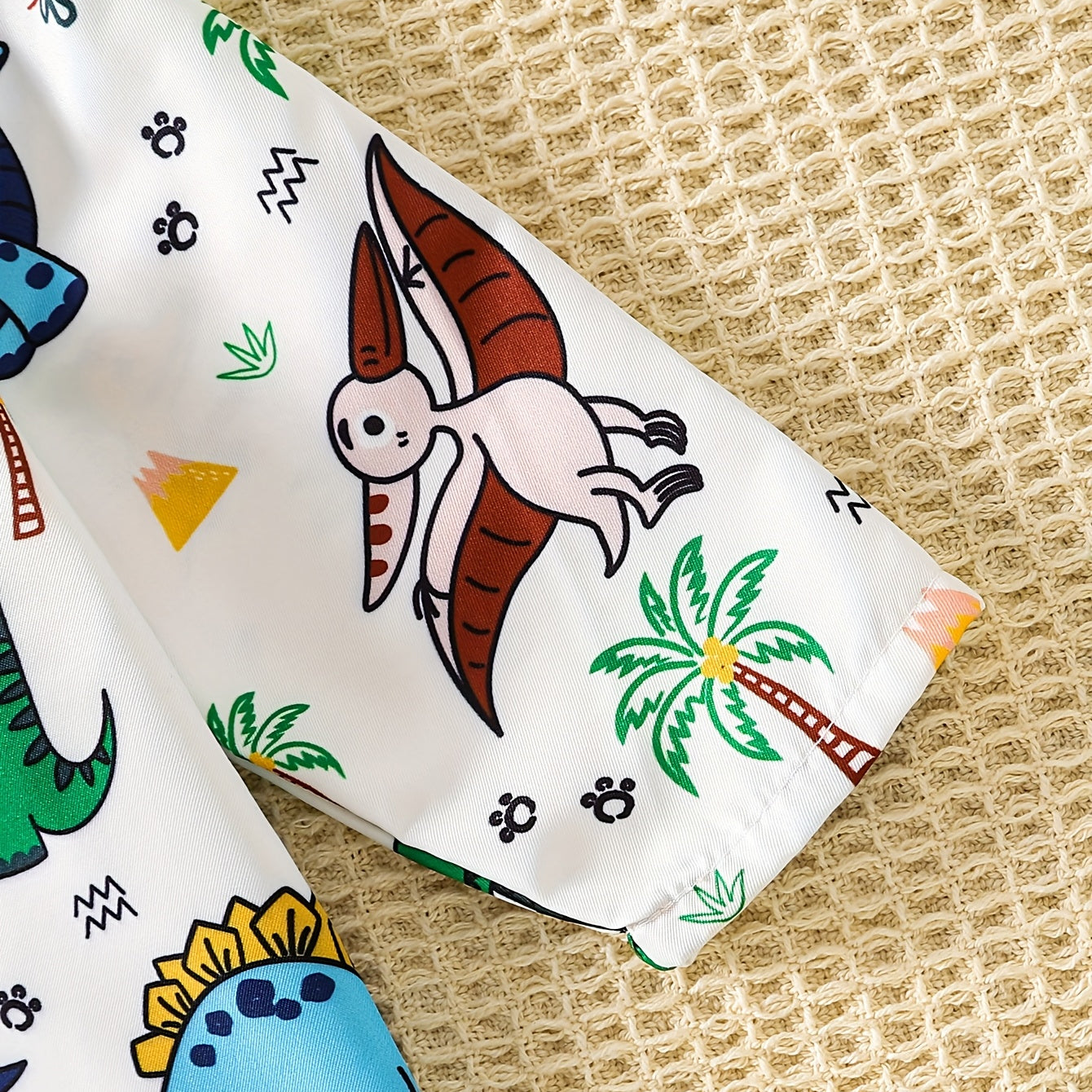 Casual Dinosaur & Tropical Palm Print Long Sleeve Baby Jumpsuit