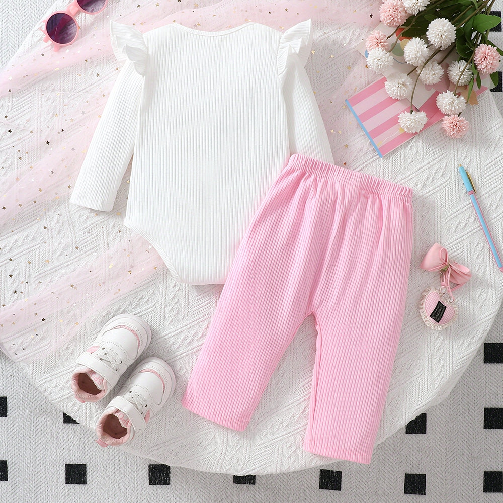 2PCS Casual Bowknot Decor Long Sleeve Baby Girl Set
