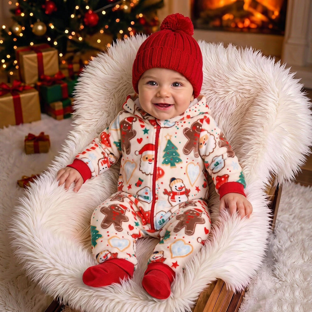 Autumn Winter Christmas Fleece Baby Hooded Jumpsuit