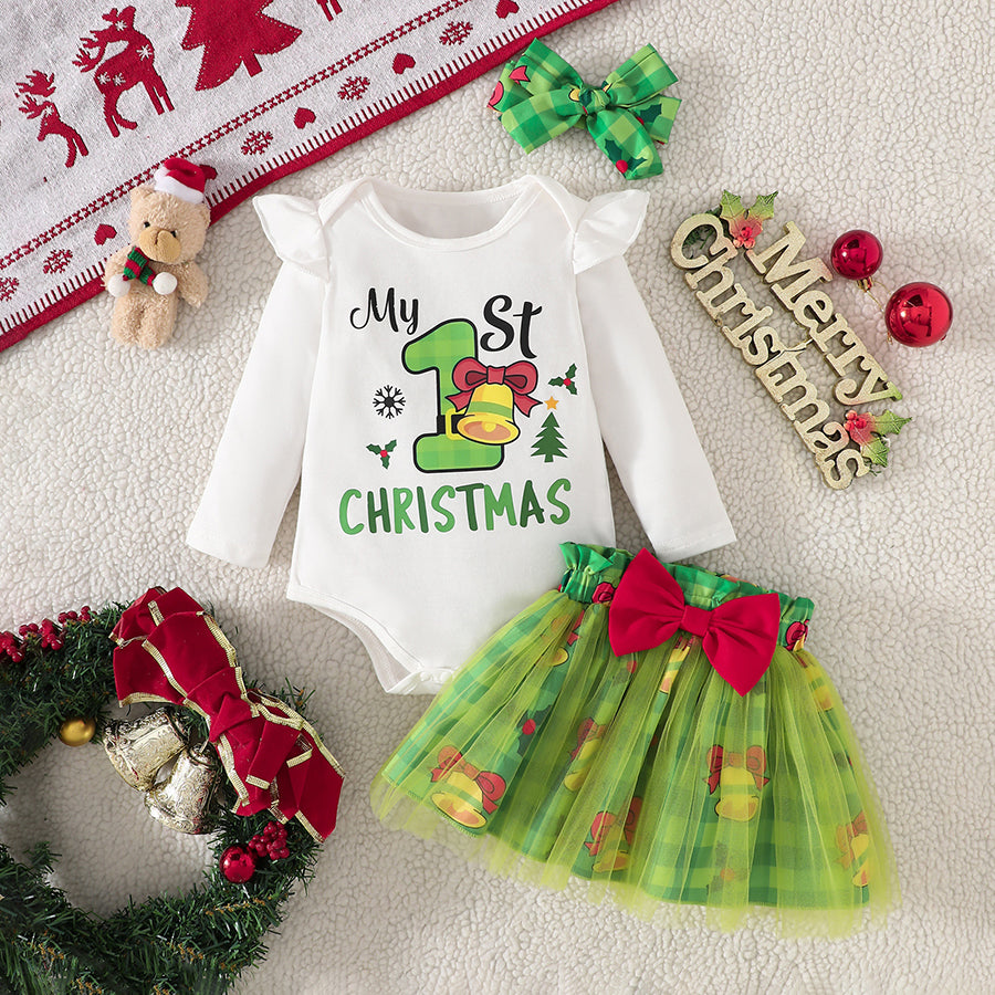 3PCS My 1st Christmas Printed Long Sleeve Baby Set