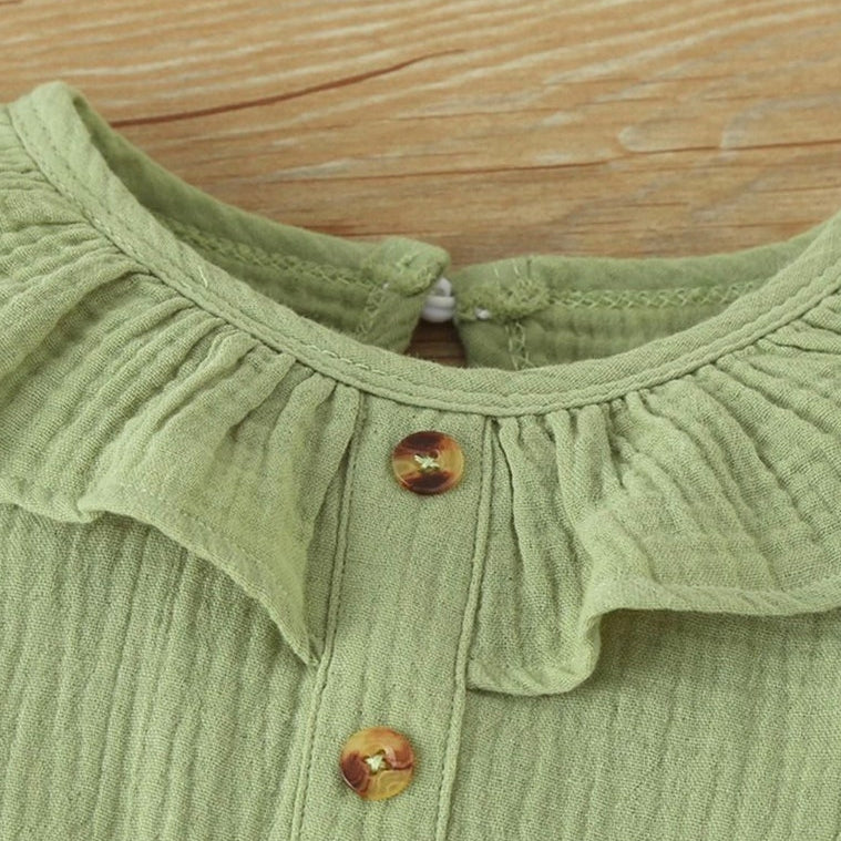 Solid Color Ruffle Decoration Long Sleeve Baby Jumpsuit