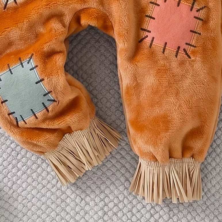 2PCS Vintage Scarecrow Style Plush Long Sleeve Baby Jumpsuit