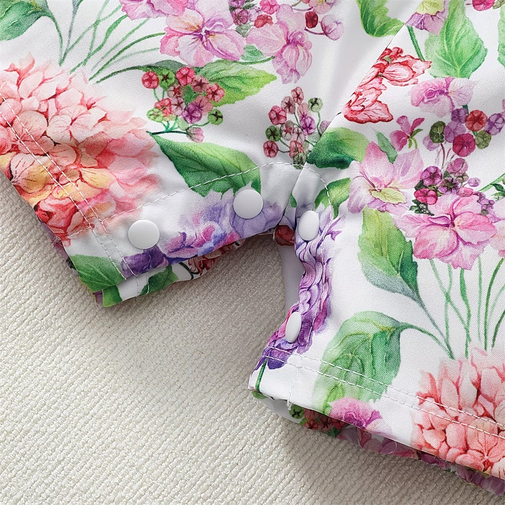 2PCS Stylish Floral Printed Baby Suspender Jumpsuit