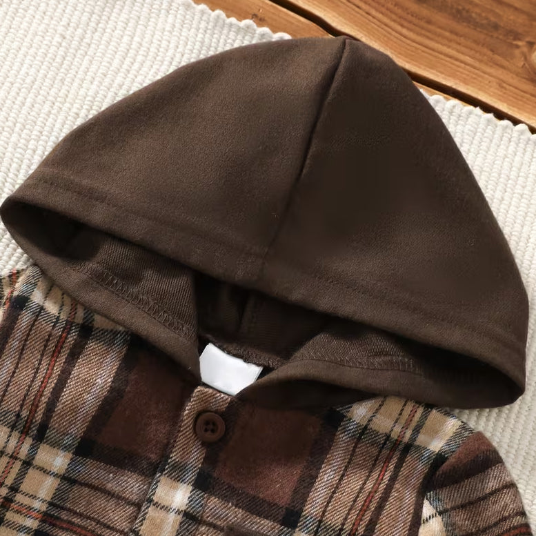 2PCS Mama's Boy Letter Plaid Print Long Sleeve Hoodie Baby Set