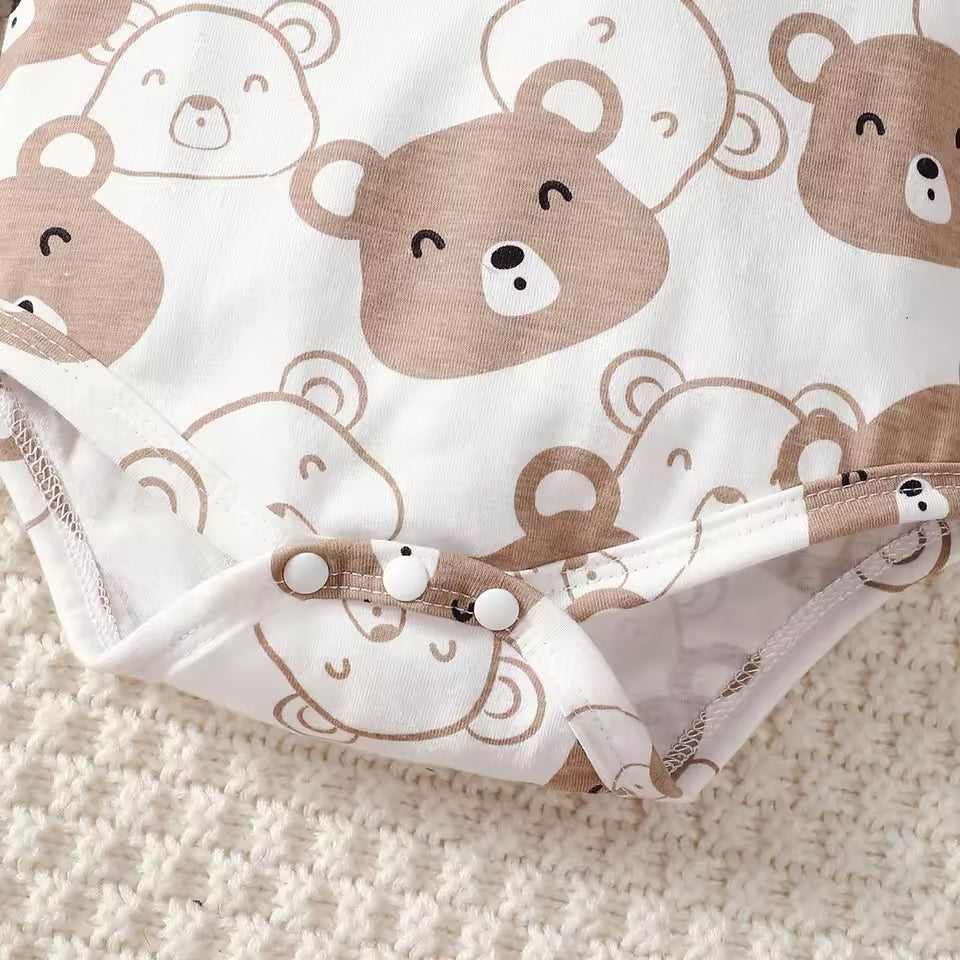 3PCS Casual Teddy Bear Print Long Sleeve Baby Set