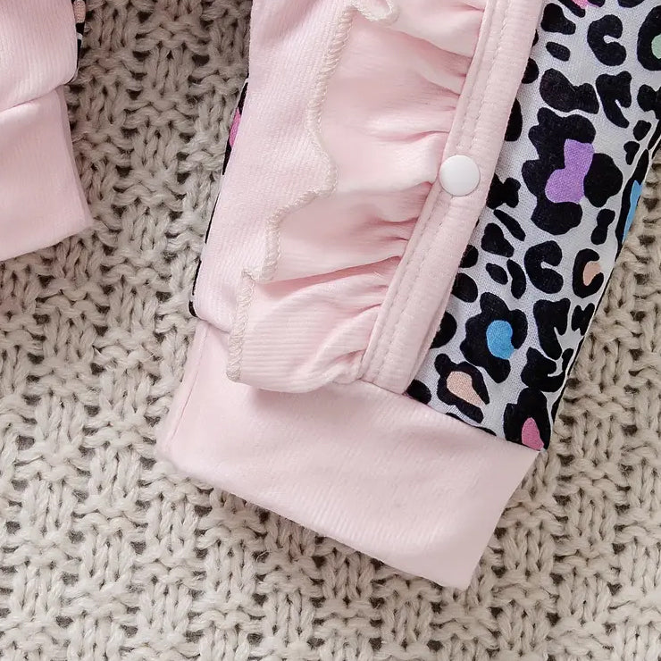 3PCS The Princess Has Arrived Letter Leopard Printed Baby Jumpsuit
