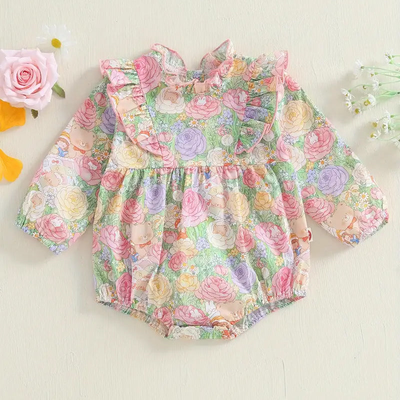 Allover Floral Print Long Sleeve Baby Girl Romper