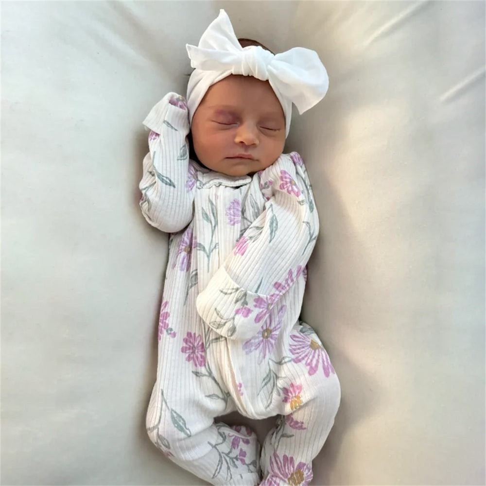 Comfy Floral Printed Long Sleeve Baby Girl Jumpsuit