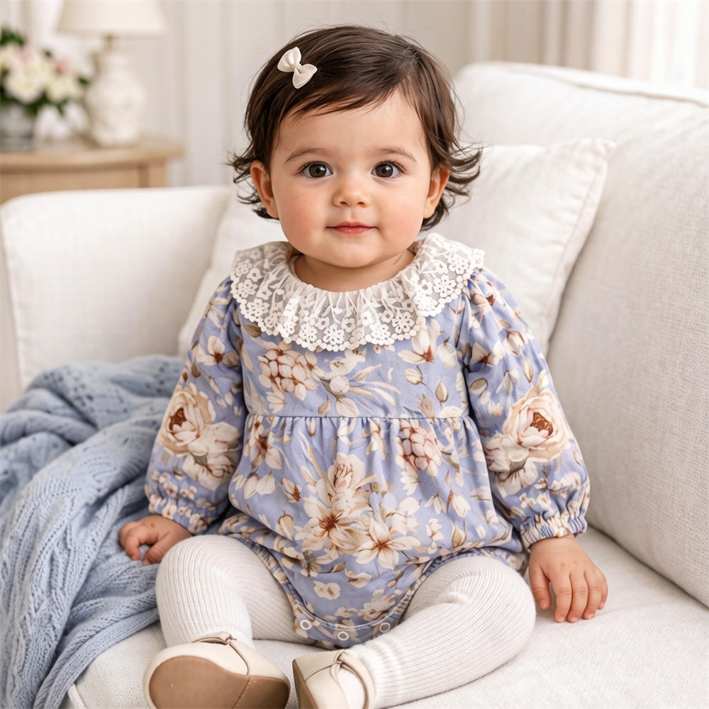 Timeless Floral Printed Long Sleeve Baby Girl Romper