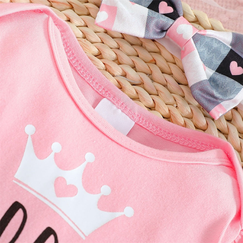 3PCS Daddy's Princess Letter Print Plaid Long Sleeve Baby Set