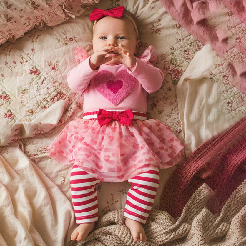 3PCS Timeless Heart Printed Mesh Baby Set