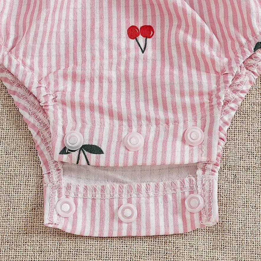 2PCS Sweet Cherry Print Flutter Sleeve Baby Romper