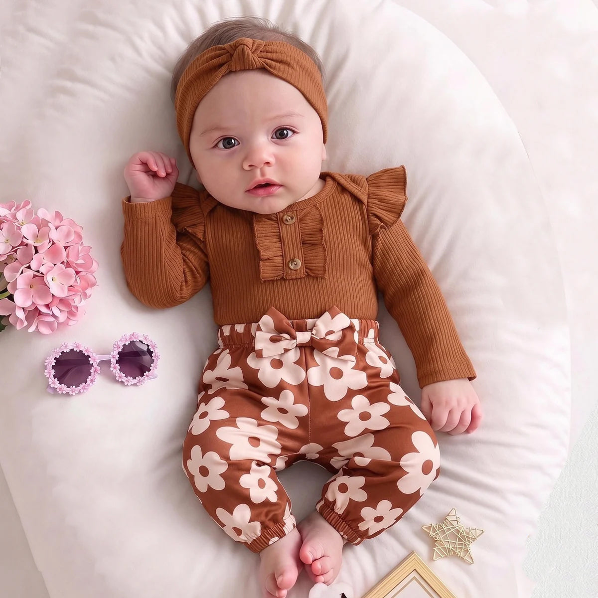 2PCS Pretty Floral Print Long Sleeve Baby Girl Set