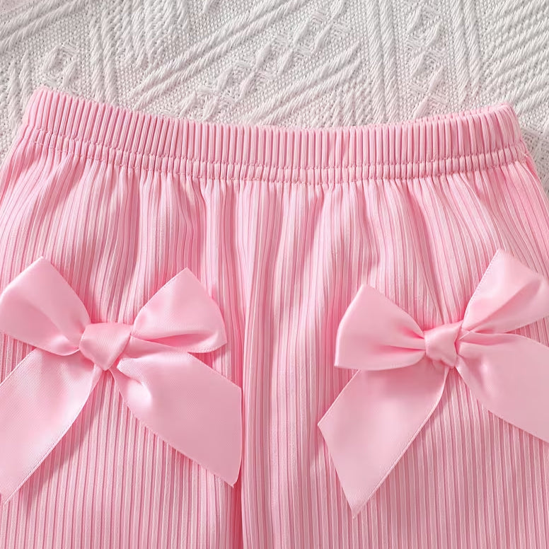 2PCS Casual Bowknot Decor Long Sleeve Baby Girl Set
