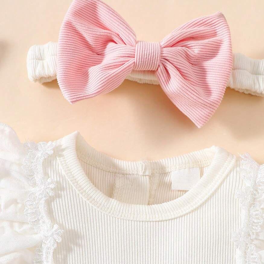 2PCS Adorable Floral Printed Flutter Sleeve Baby Dress