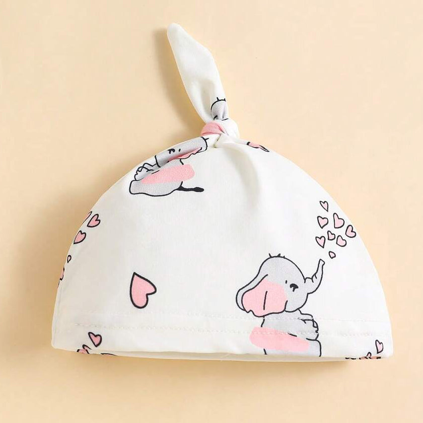 2PCS Cute Elephant Print Long Sleeve Baby Jumpsuit