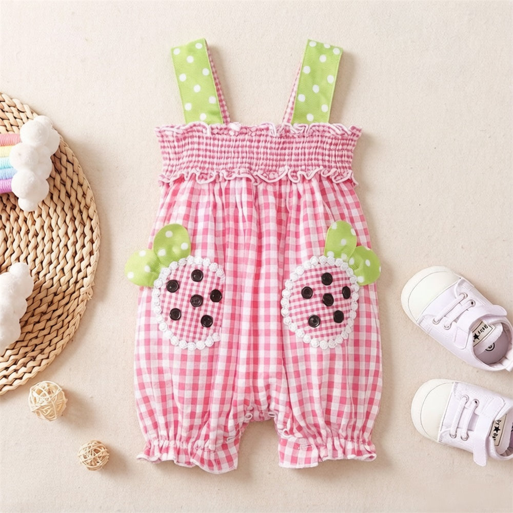Summer Sweet Plaid Printed Sleeveless Baby Jumpsuit