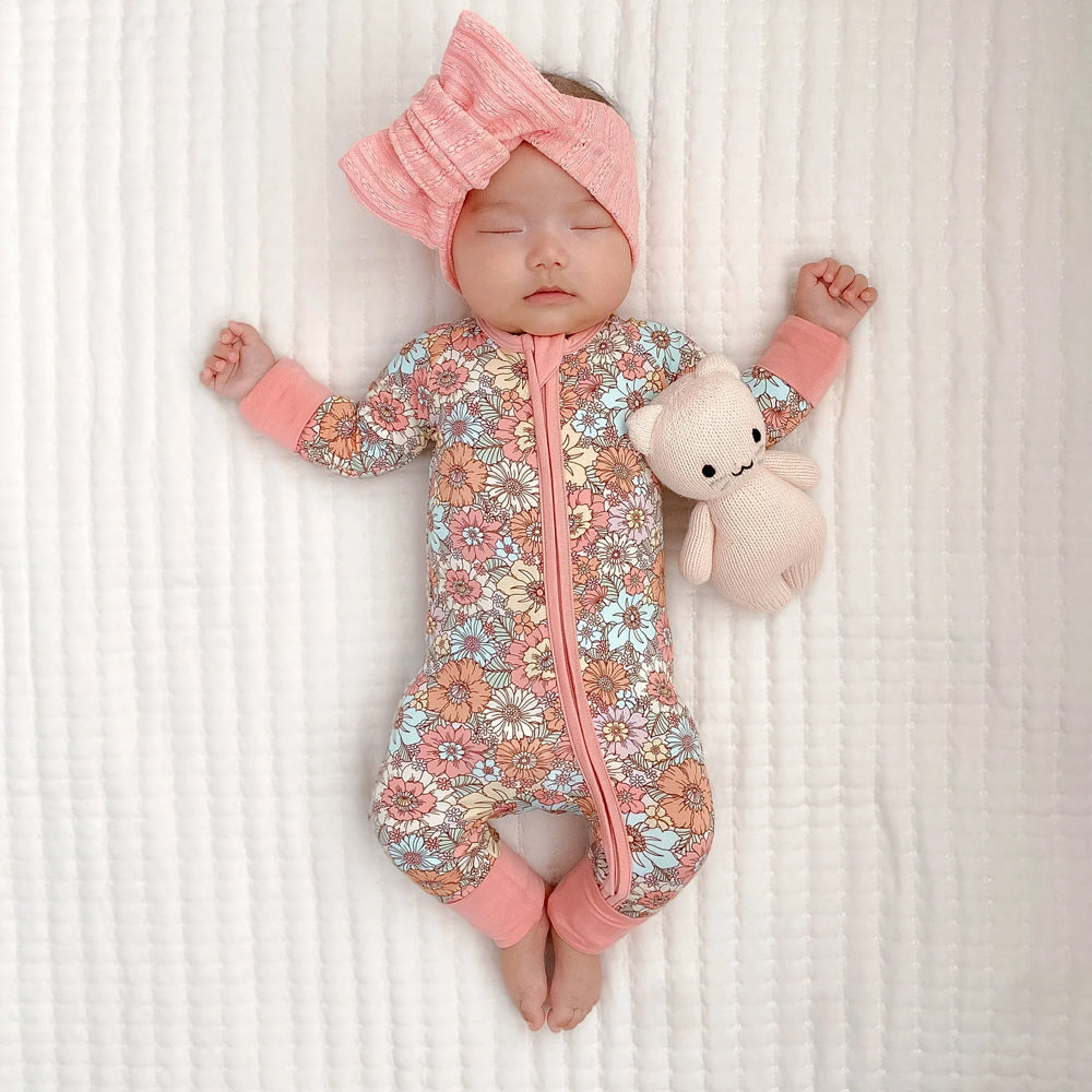 Comfy Allover Floral Print Zipper Baby Jumpsuit