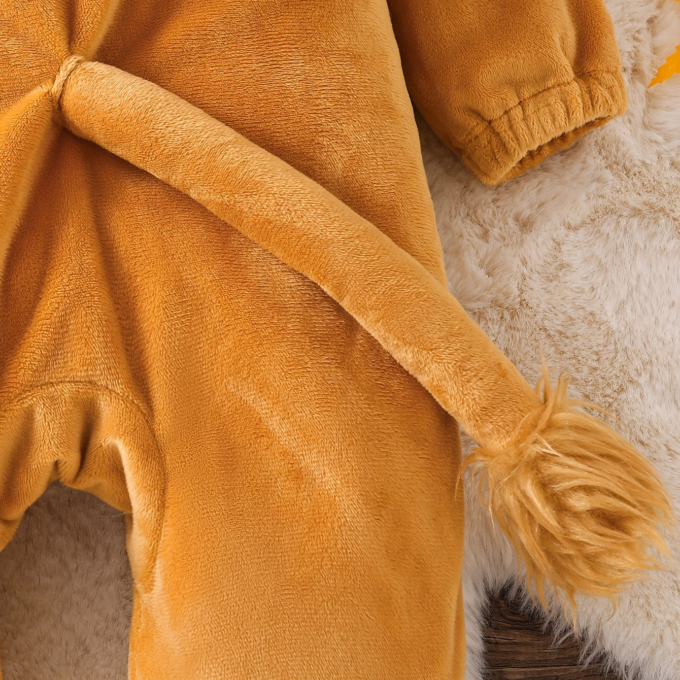 Lovely Fuzzy 3D Lion Decor Long Sleeve Hoodie Baby Jumpsuit