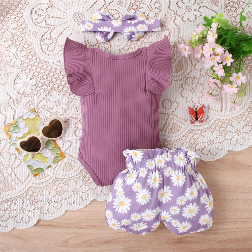 3PCS Pretty Floral Printed Sleeveless Baby Set