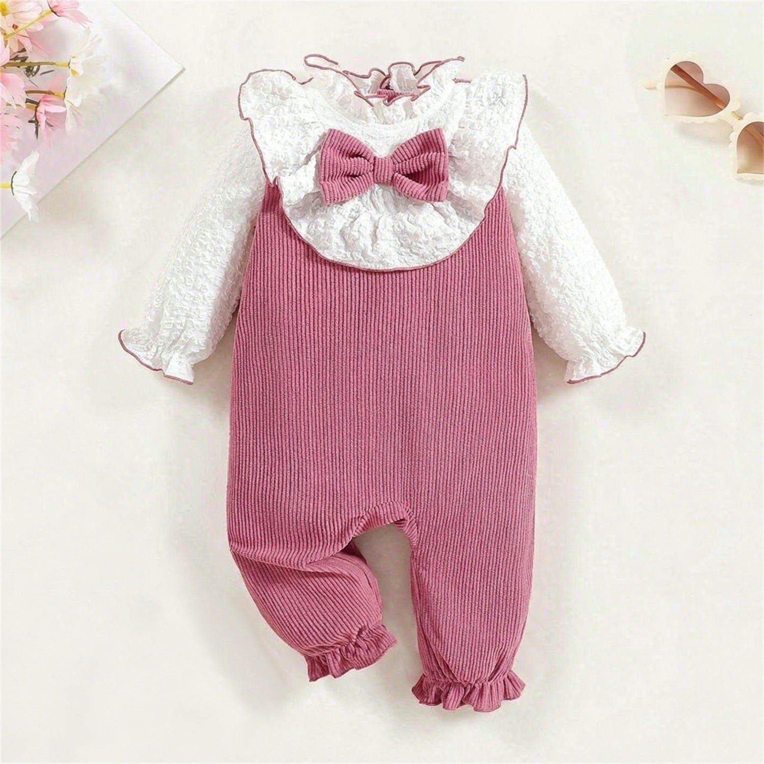 Grace Color Blocking Bubble Texture Long Sleeve Baby Jumpsuit