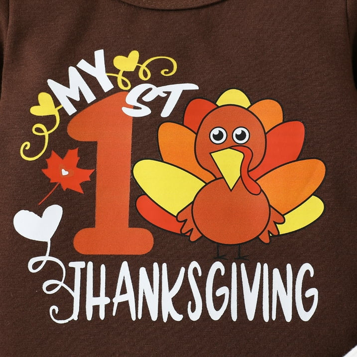 3PCS My 1st Thanksgiving Letter Printed Striped Baby Set