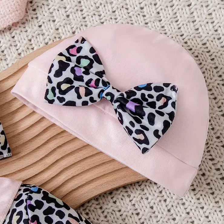 3PCS The Princess Has Arrived Letter Leopard Printed Baby Jumpsuit