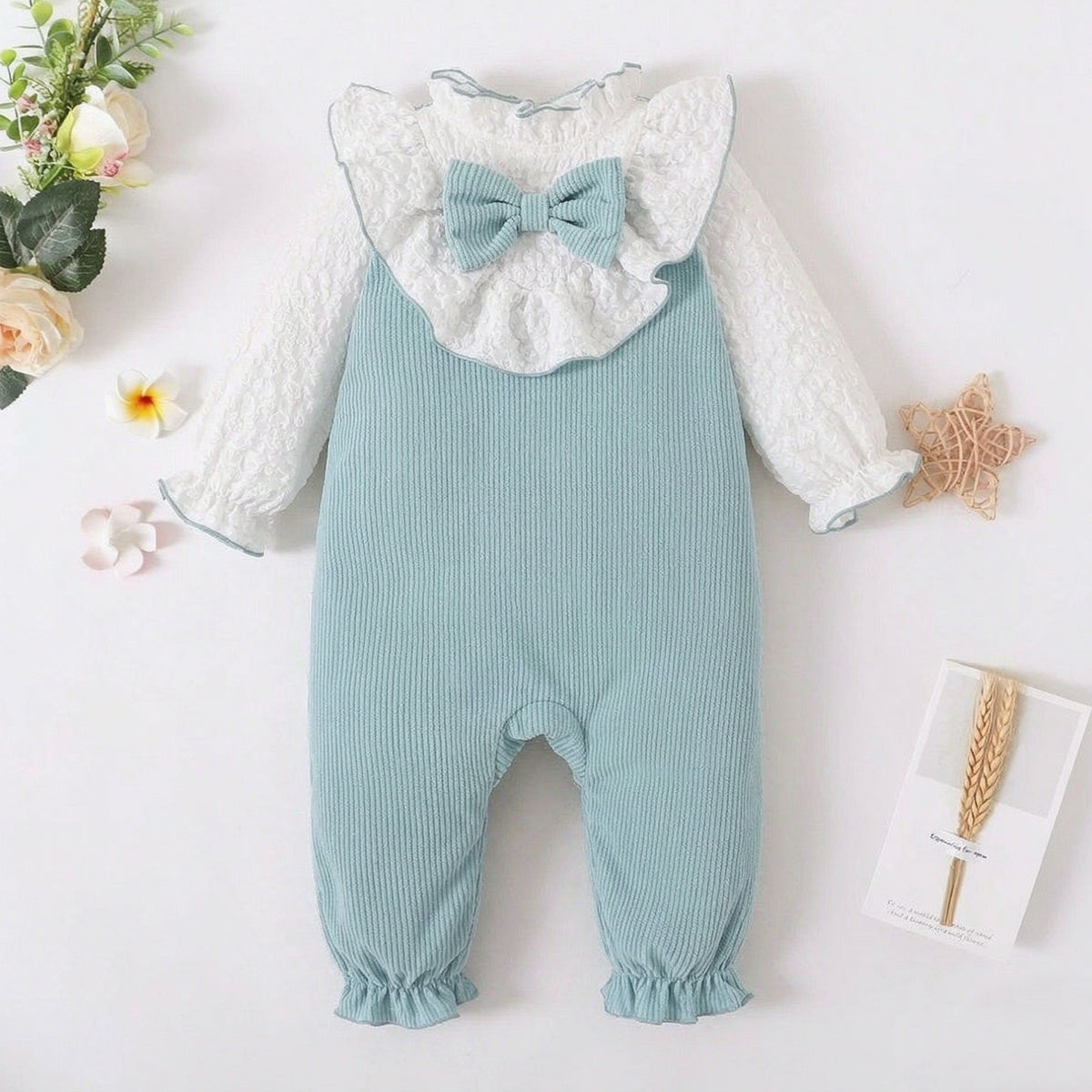 Sweet Color Block Ruffle Long Sleeve Baby Girl Jumpsuit