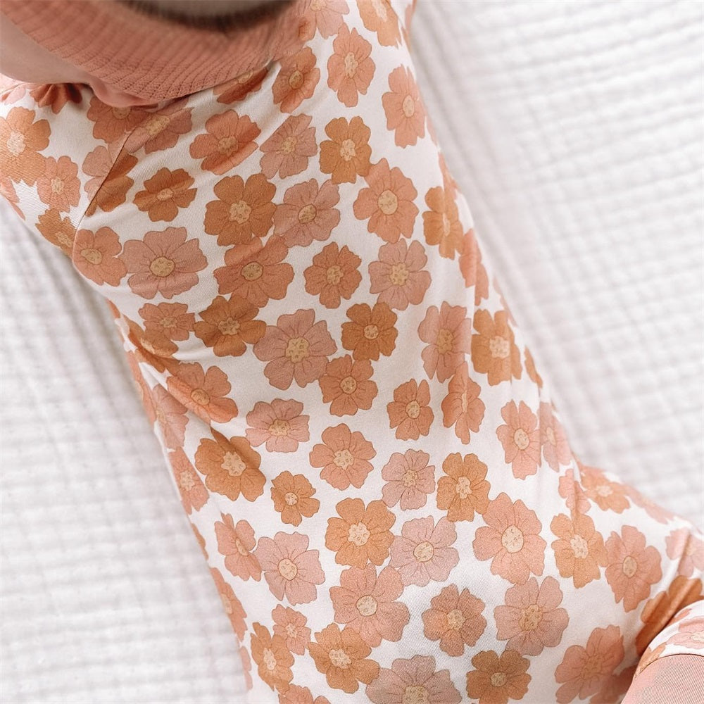 Comfy Soft Floral Print Long Sleeve Zipper Baby Jumpsuit