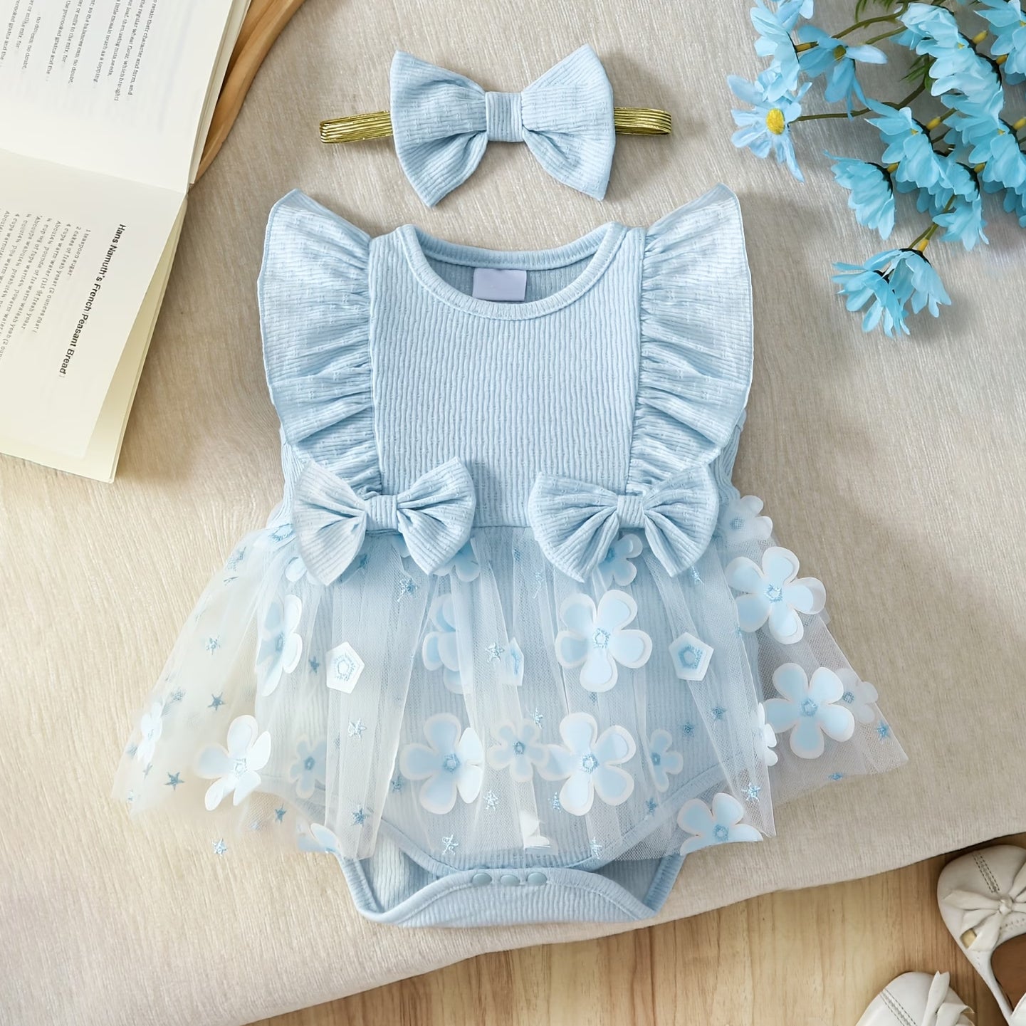 2PCS Lovely Floral Embroidery Sleeveless Baby Romper