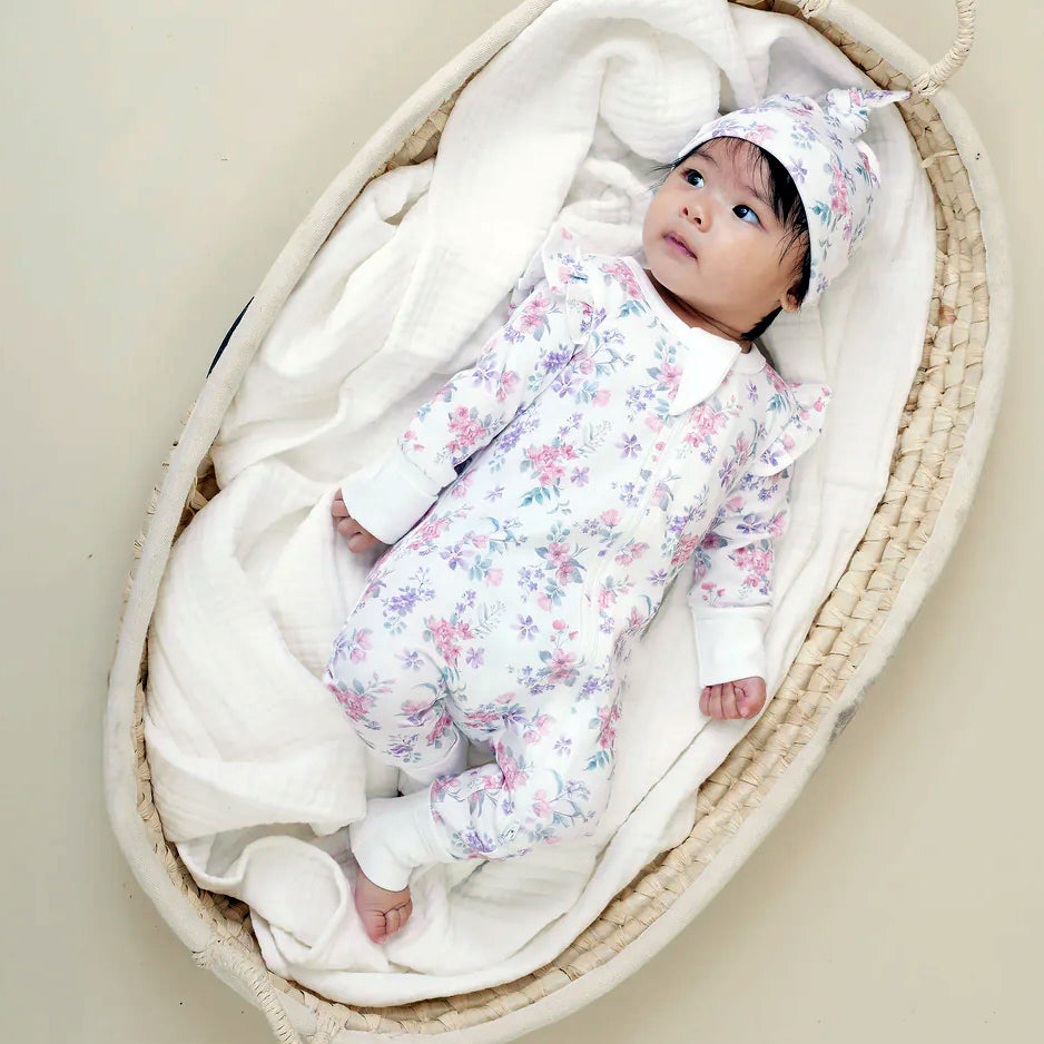 2PCS Exquisite Allover Floral Zipper Print Baby Jumpsuit