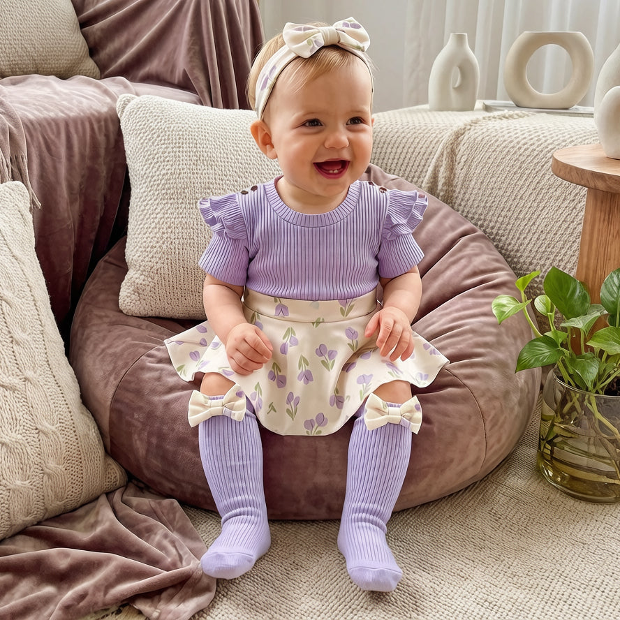 3PCS Charming Floral Print Long Sleeve Baby Romper