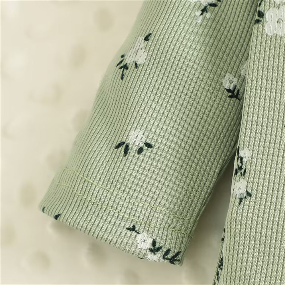 3PCS Floral Print Ruffled Long Sleeve Baby Set