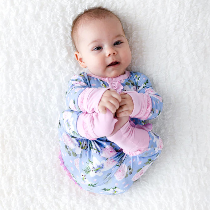 Classy Floral Printed Ruffled Zipper Baby Jumpsuit