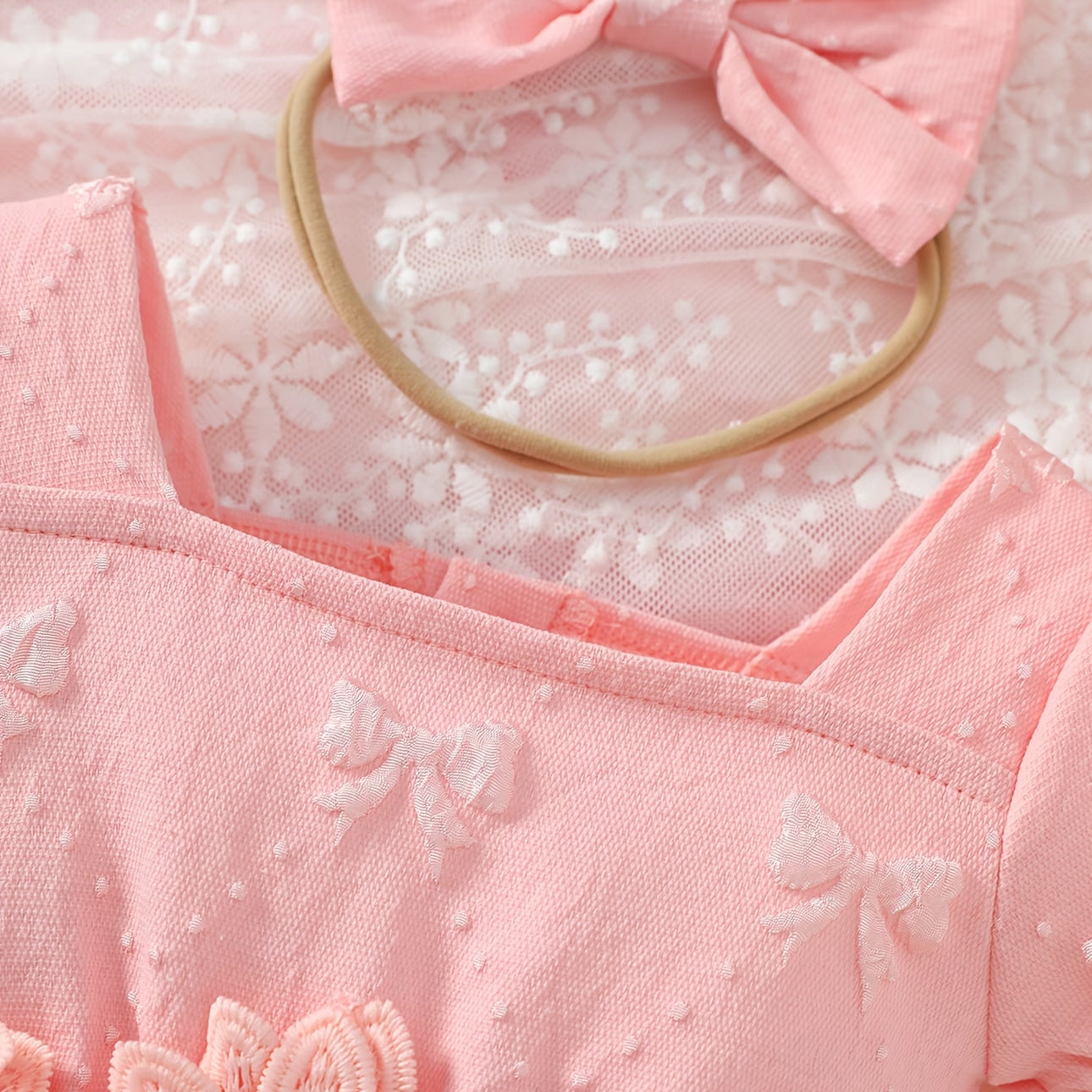 2PCS Sweet Floral and Bow Print Puff Sleeve Baby Romper