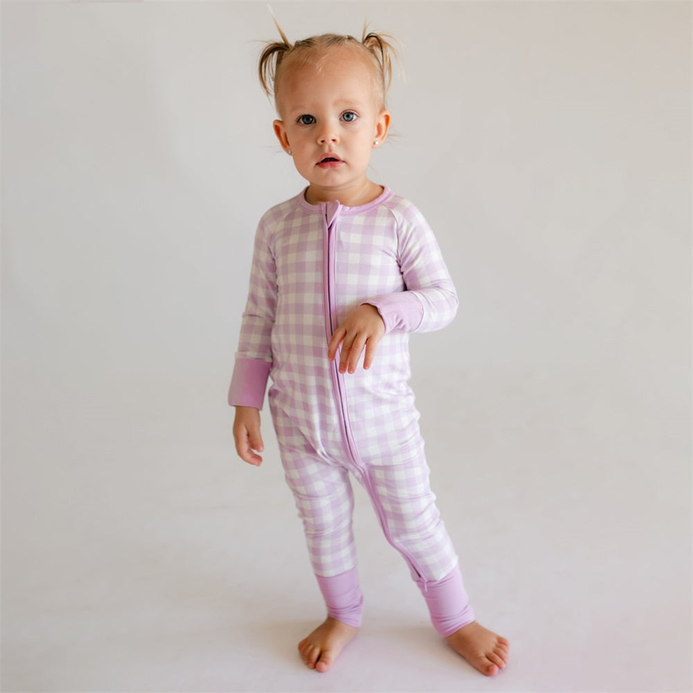 2PCS Stylish Cute Plaid Print Long Sleeve Baby Jumpsuit