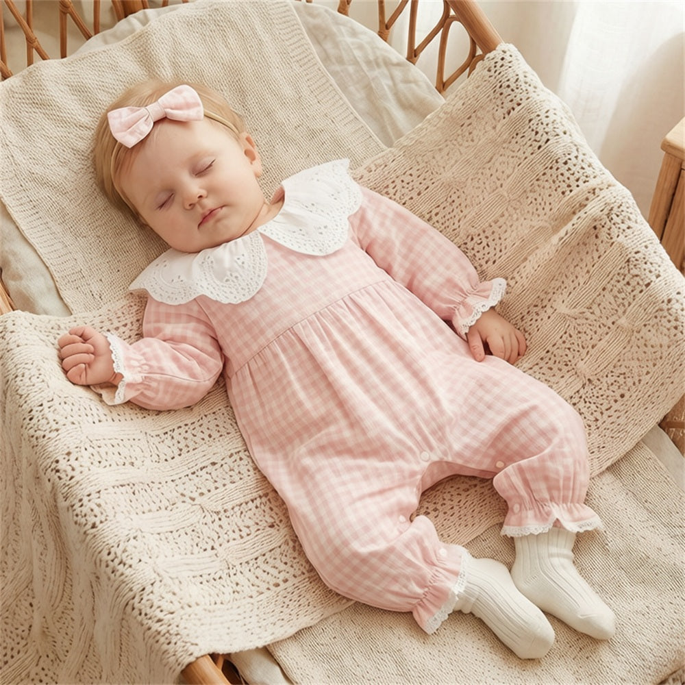 2PCS Gorgeous Plaid Print Long Sleeve Baby Jumpsuit