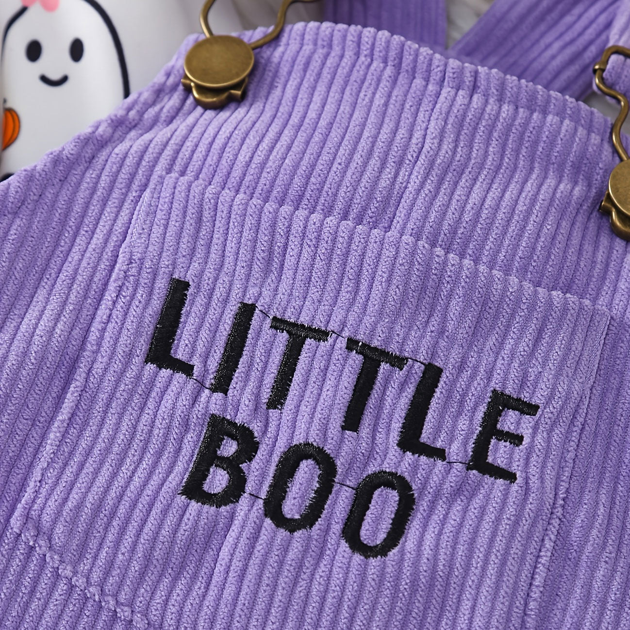 3PCS Little Boo Letter Embroidered Ghost Print Corduroy Overalls Baby Set