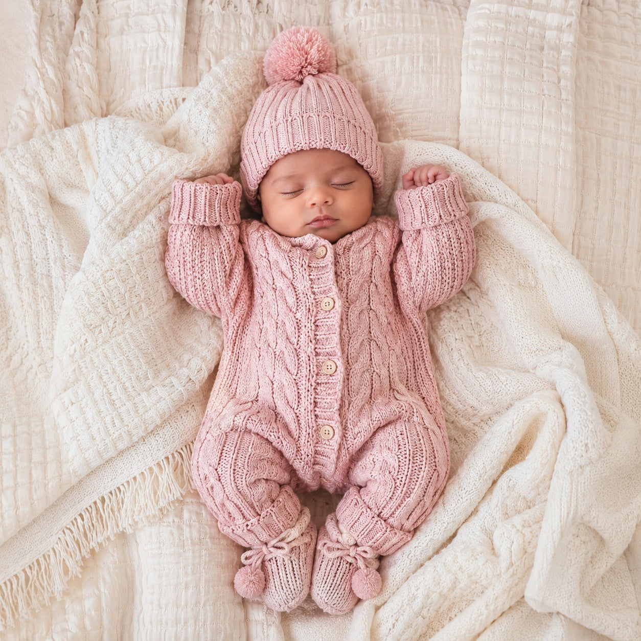 2PCS Solid Color Knit Long Sleeve Warm Baby Jumpsuit