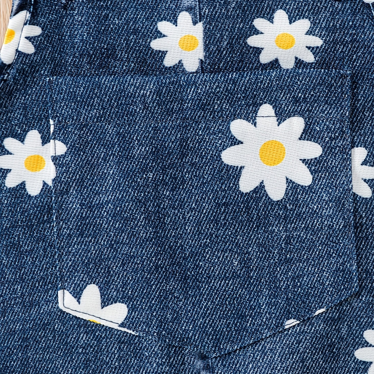 2PCS Cheerful Daisy Print Long Sleeve Baby Girl Denim Set