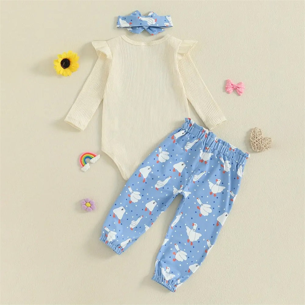 3PCS Daddy's Little Girl Letter Duck Print Baby Set