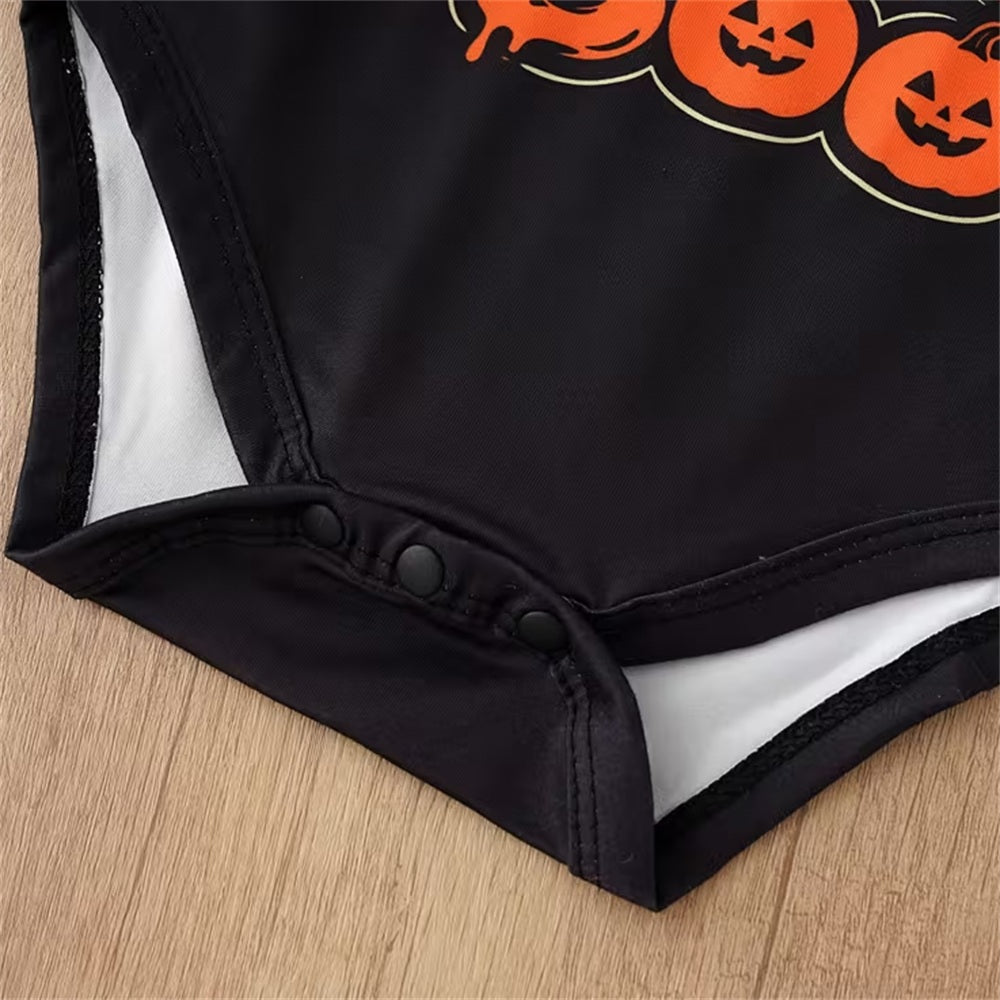 2PCS Halloween New Little Cutest Boo Letter Pumpkin Print Baby Set