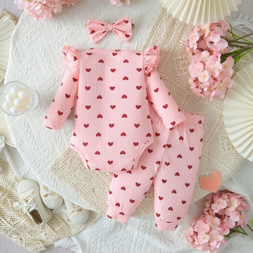 3PCS Comfortable Heart Print Long Sleeve Baby Set