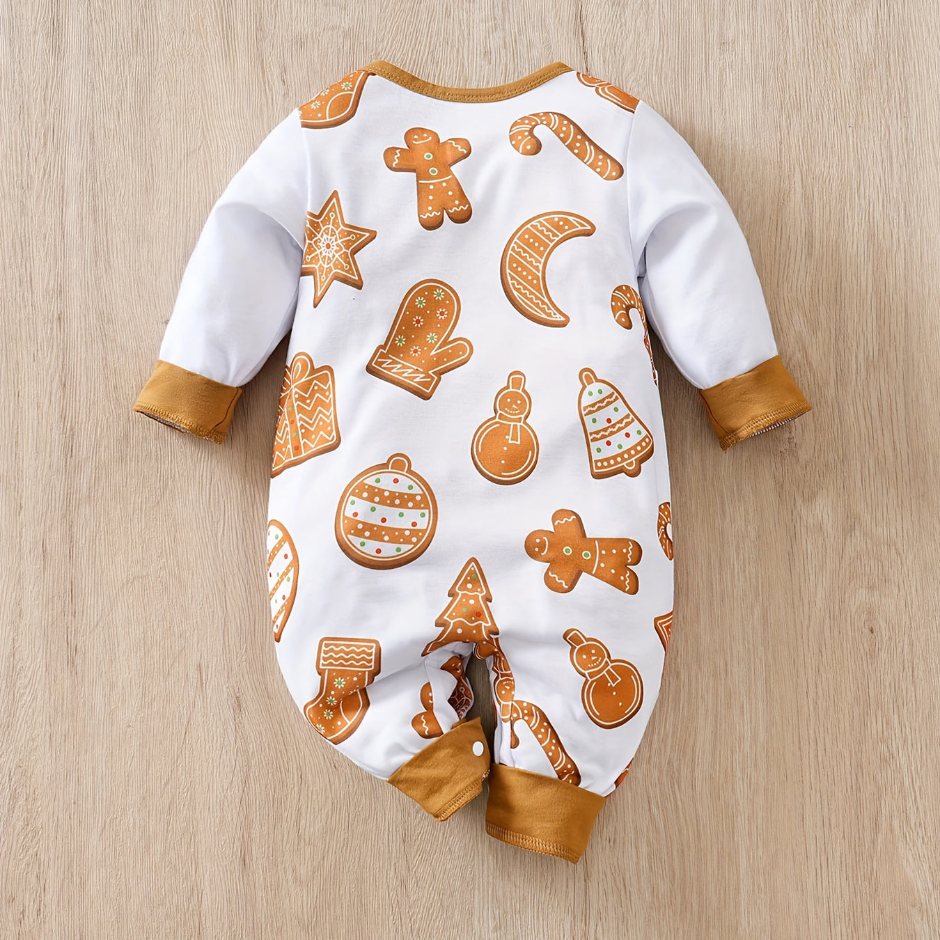 Christmas Gingerbread Man Cookies Printed Long Sleeve Baby Jumpsuit