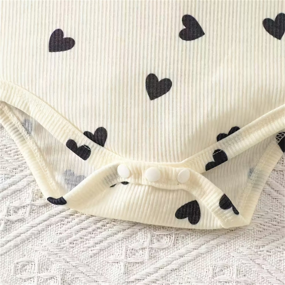 3PCS Comfy Cute Heart Printed Long Sleeve Baby Set
