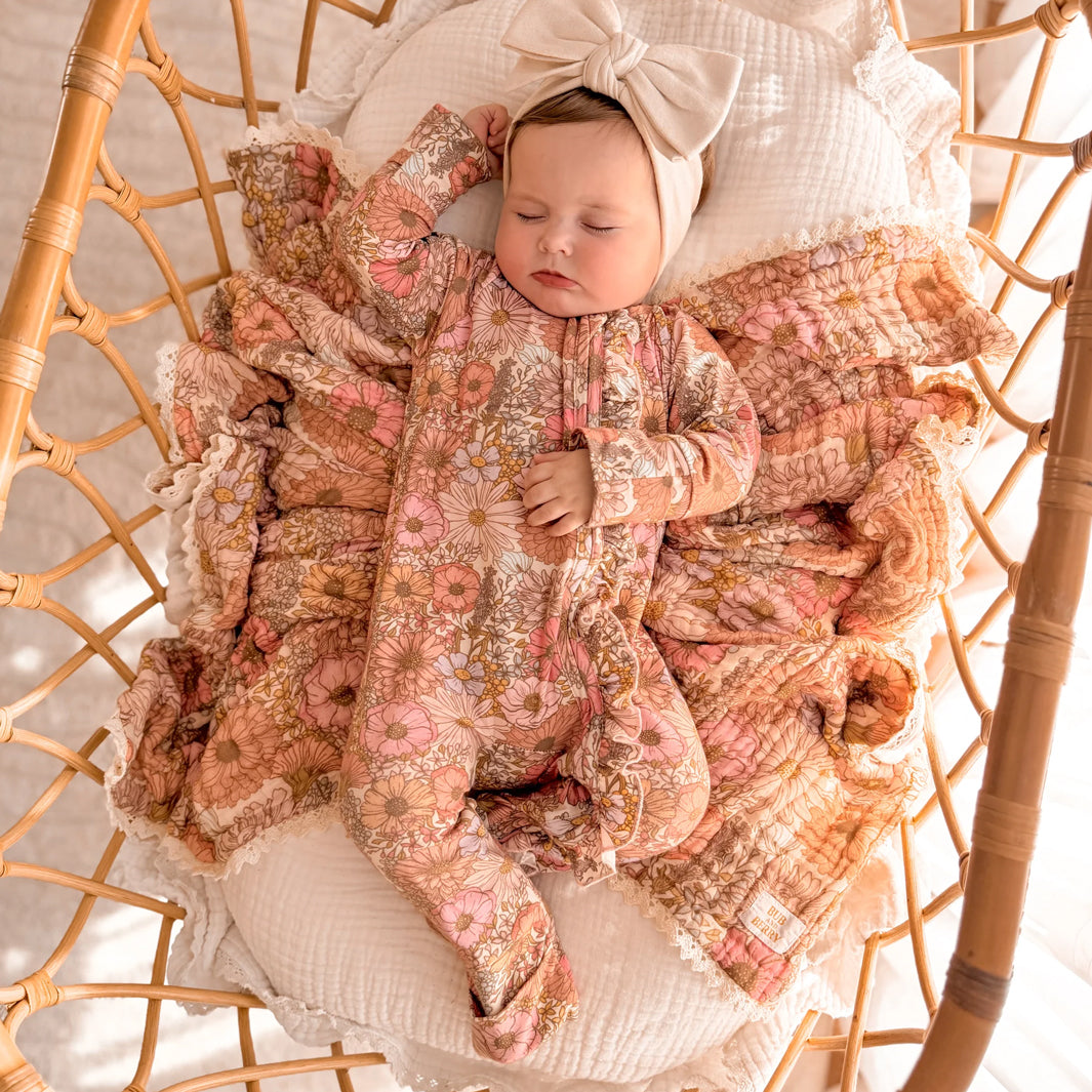 Allover Cheerful Floral Printed Zipper Baby Jumpsuit